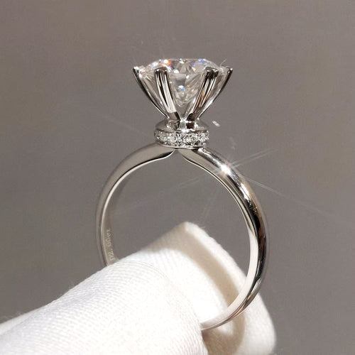 2 carat white natural moissanite gemstone ring in S925 sterling silver for women, featuring elegant design and sparkle.