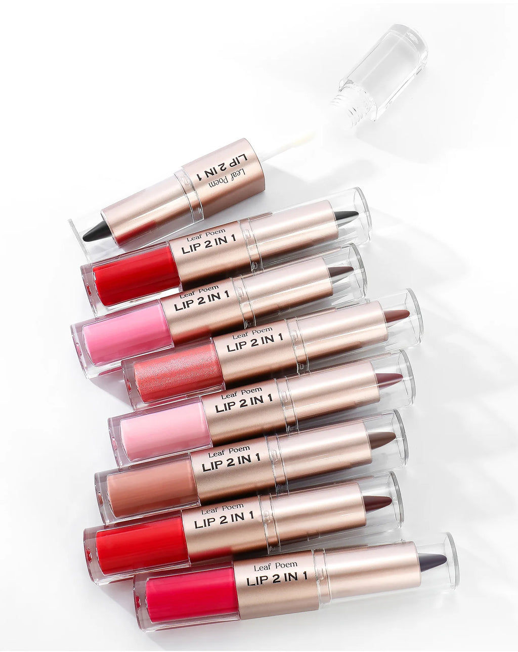 2 IN 1 Nude Brown Pink Mirror Lip Gloss Tapered Gradient Lipliner Contour Pencil Matte Lip Liner Waterproof Sexy Lipstick Makeup