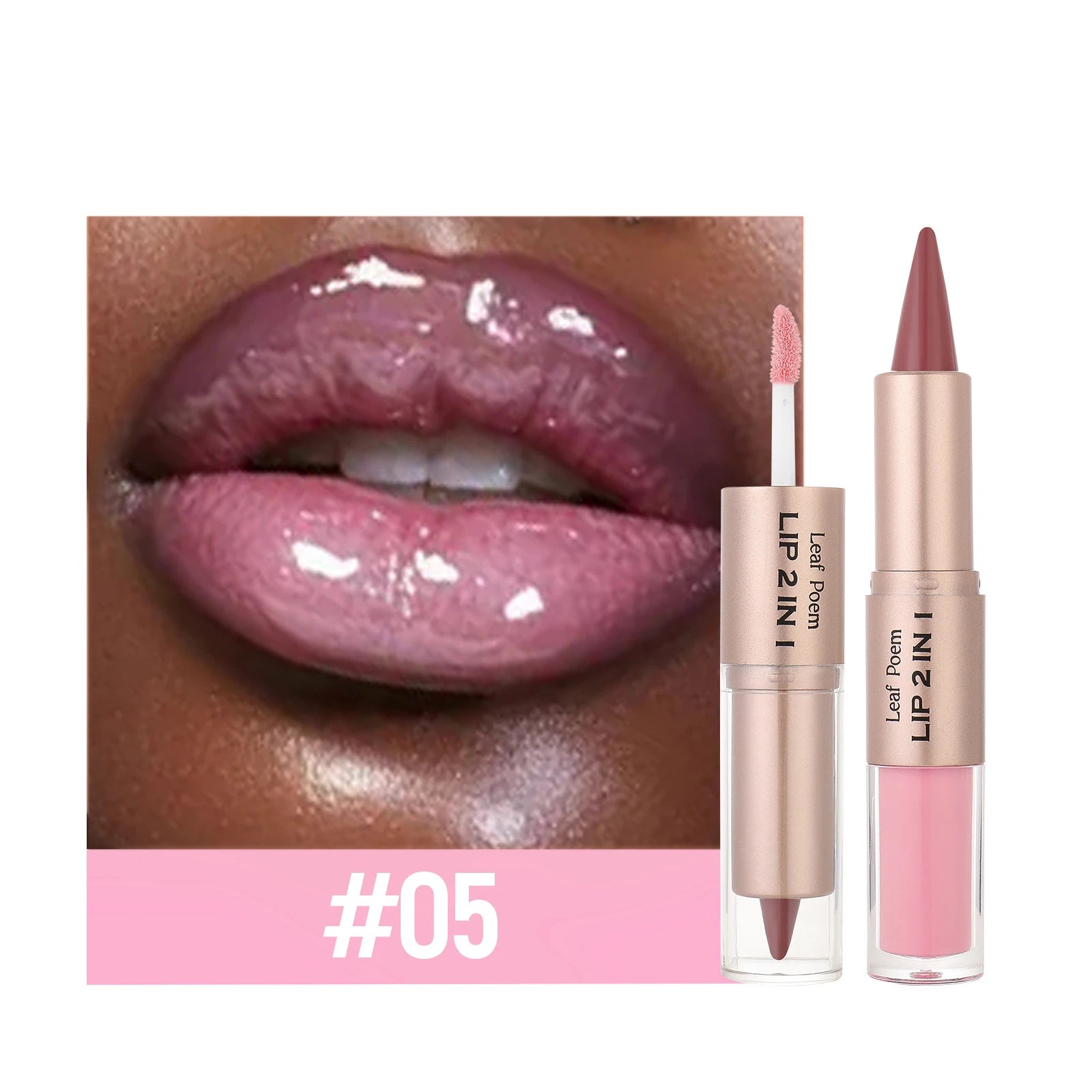 2 IN 1 Nude Brown Pink Mirror Lip Gloss Tapered Gradient Lipliner Contour Pencil Matte Lip Liner Waterproof Sexy Lipstick Makeup
