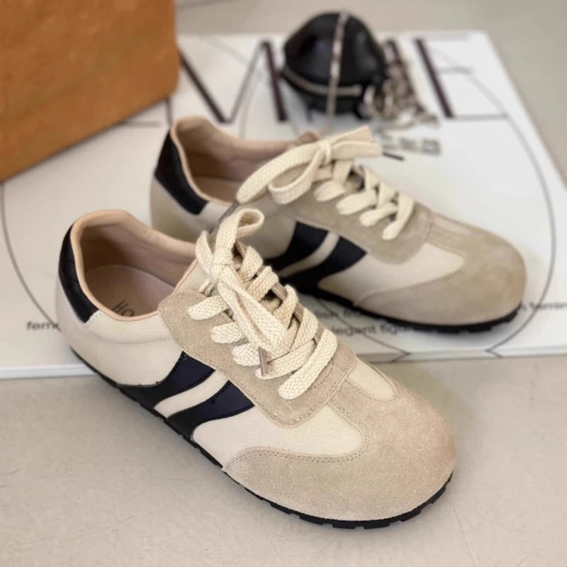 Women's Single Shoes Spring New Frosted Matching Color Laceup Sports Shoes Casual Comfortable Non-slip Wear-resistant Flat Shoes