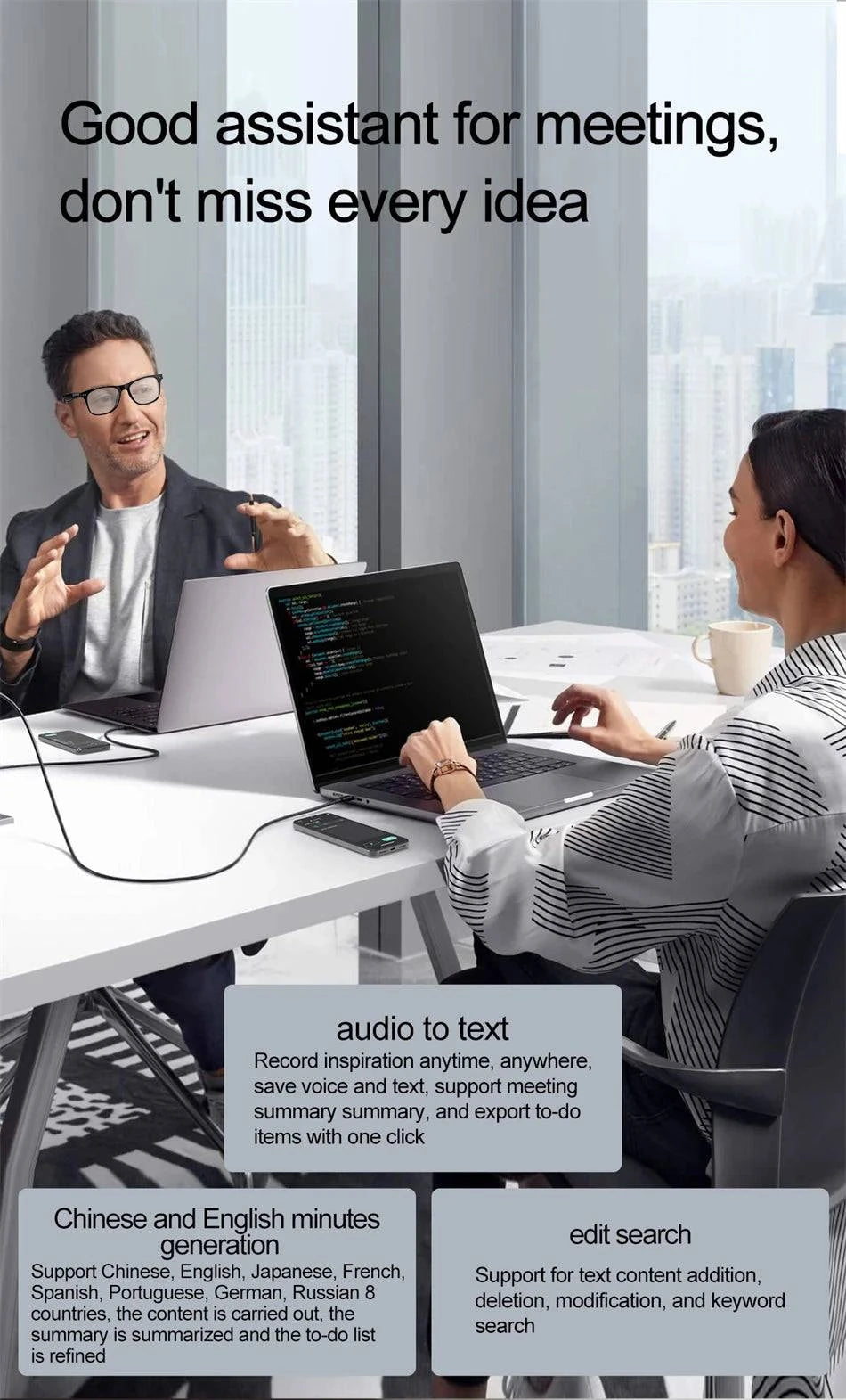 LYNHURD smart glasses for men with anti-blue lens, wireless call, and voice assistant for intelligent translation.