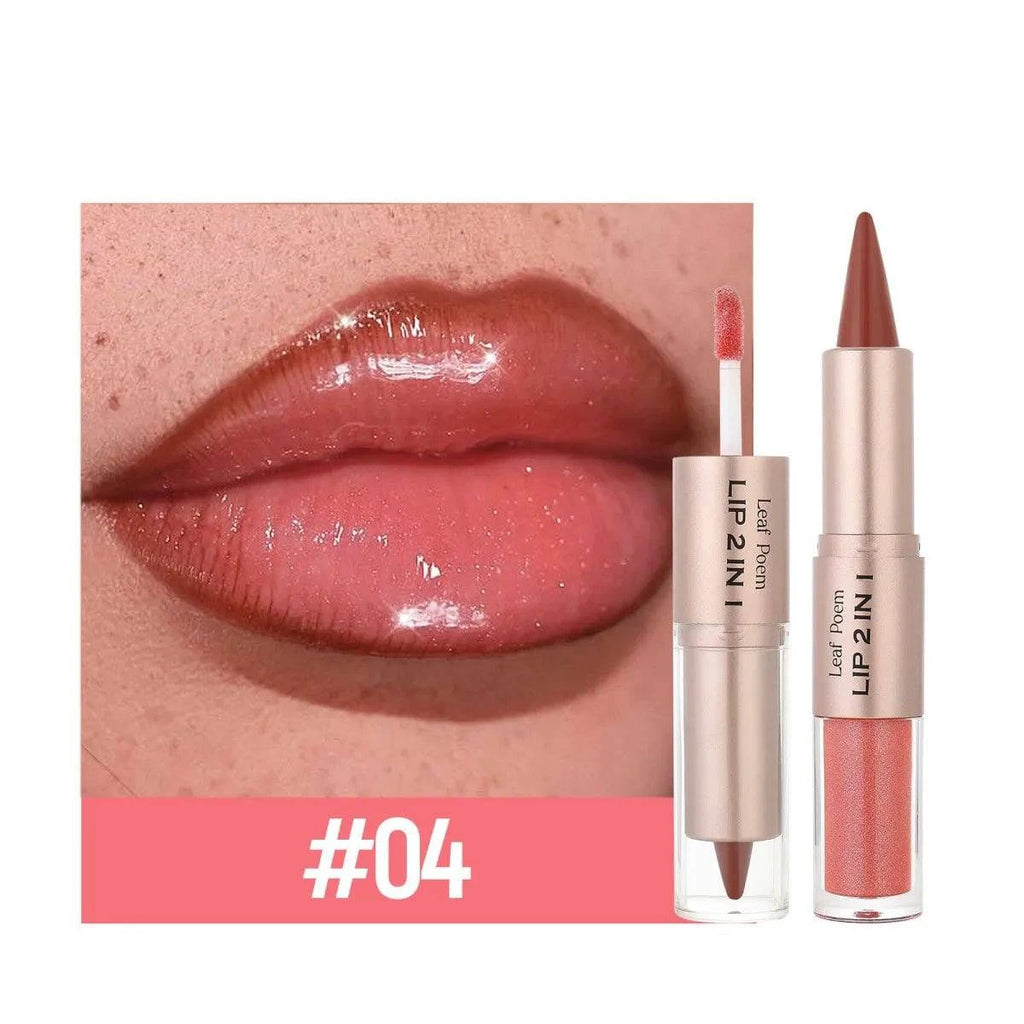 LYNHURD! 2IN1 tapered gradient lipliner pen in nude brown with mirror glass lip gloss and matte finish. Waterproof makeup.
