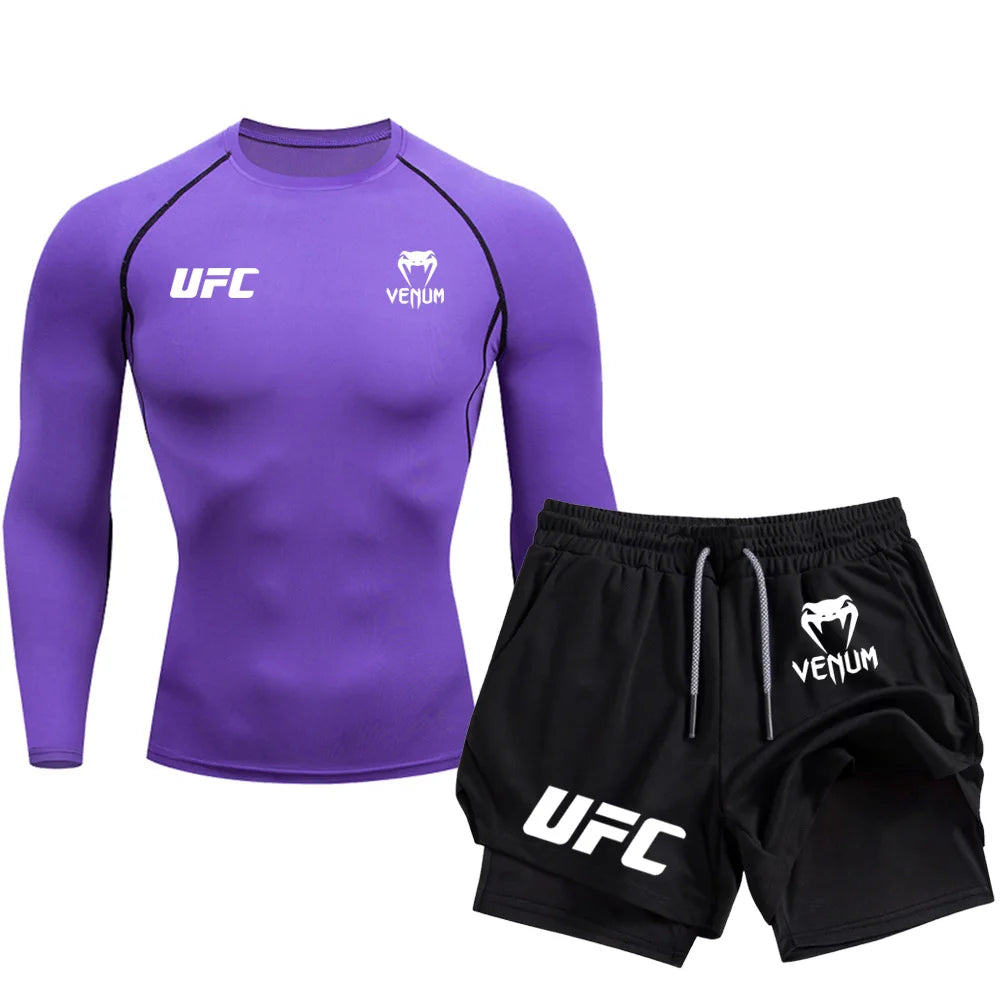 2025 Breathable Pants UFC Long Sleeve Double Layer Sports Pants Outdoor Running Sports Pants Fitness Training Shirt