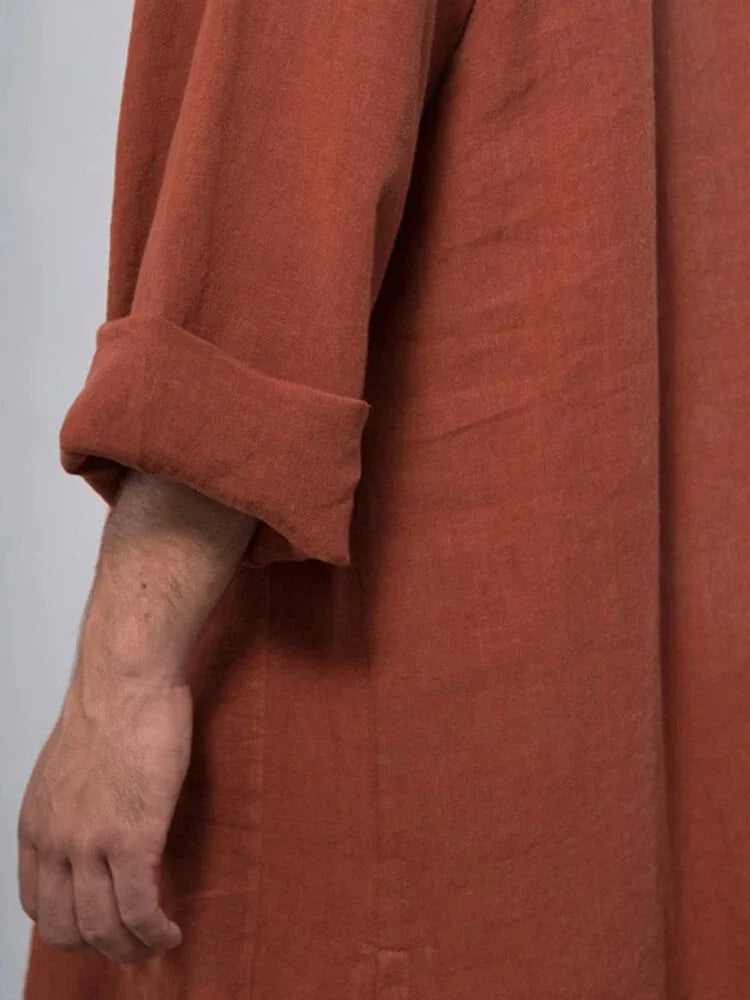 2026 Men's Muslim Clothing Abayas Cotton Linen Nightgowns Bathrobe Robe Kaftan Holiday Beach Robe Man Muslim Kaftan Arabic Dress