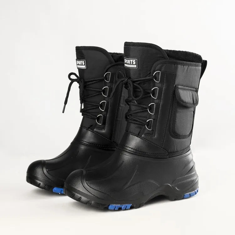 2025 autumn and winter warm men's fashionable snow boots for fishing and skiing, waterproof, simple and casual mid top shoes for