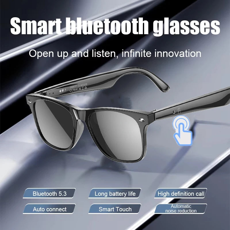 LYNHURD smart glasses with anti-blue lens, voice assistant, and wireless call feature for men, showcasing sleek design.