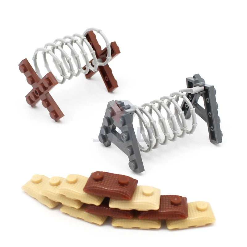 WW2 Military Base Soldiers Army Figures Weapon Accessories Building Block Guns Barbed Wire Sandbags PUBG Sence Series MOC Bricks