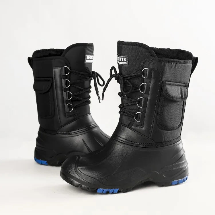 2025 autumn and winter warm men's fashionable snow boots for fishing and skiing, waterproof, simple and casual mid top shoes for