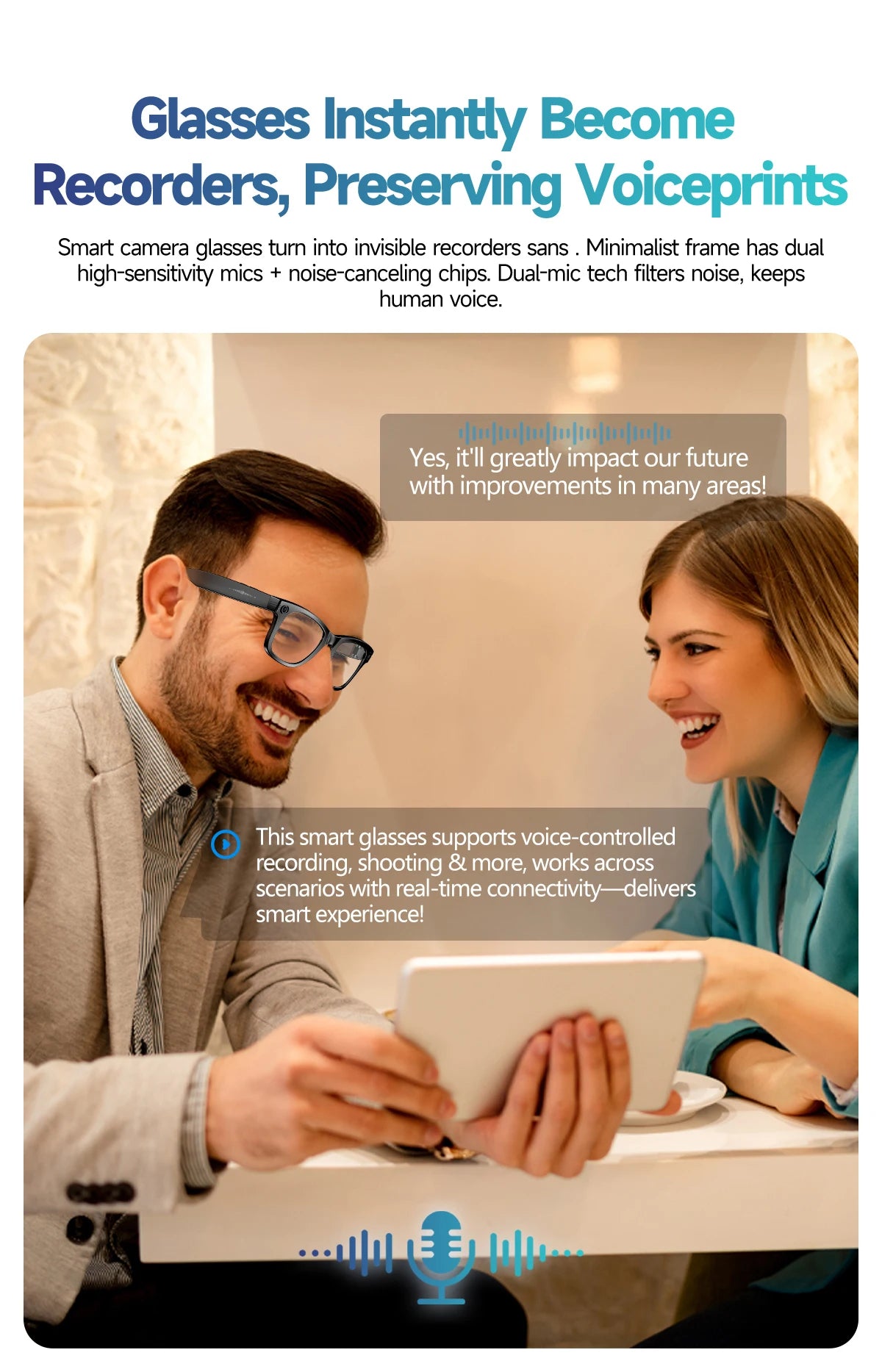 LYNHURD! 2025 smart glasses with 8MP camera, touch control, and waterproof design for men and women.