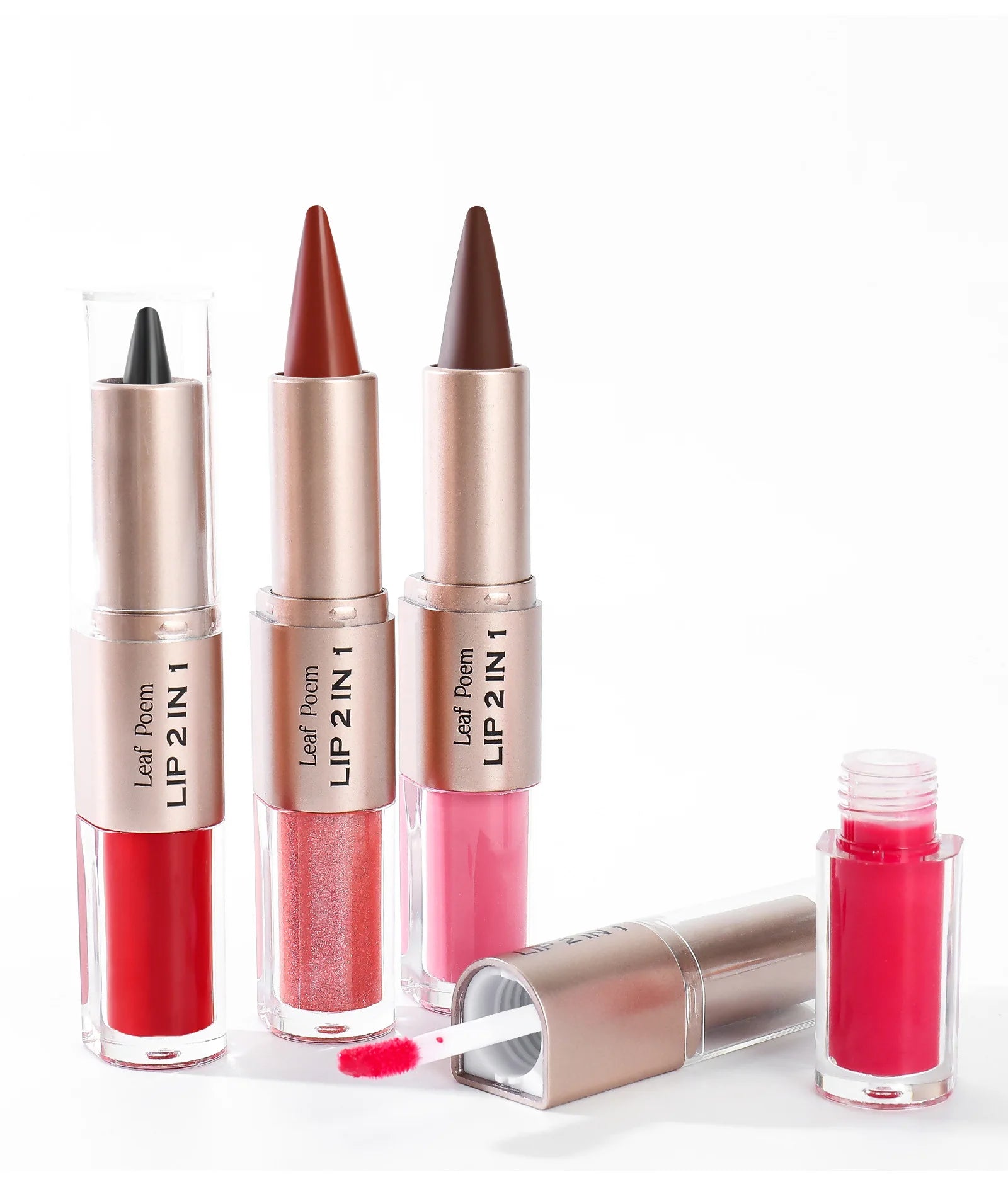 2 IN 1 Nude Brown Pink Mirror Lip Gloss Tapered Gradient Lipliner Contour Pencil Matte Lip Liner Waterproof Sexy Lipstick Makeup