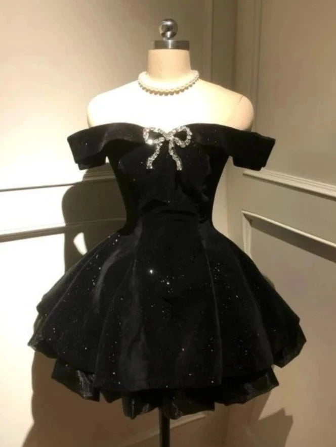 2025 Autumn Vintage Elegant Y2K Velvet Off Shoulder Dress Bow Bodycon Mini A-line Women Evening Party Subculture Lolita Formal
