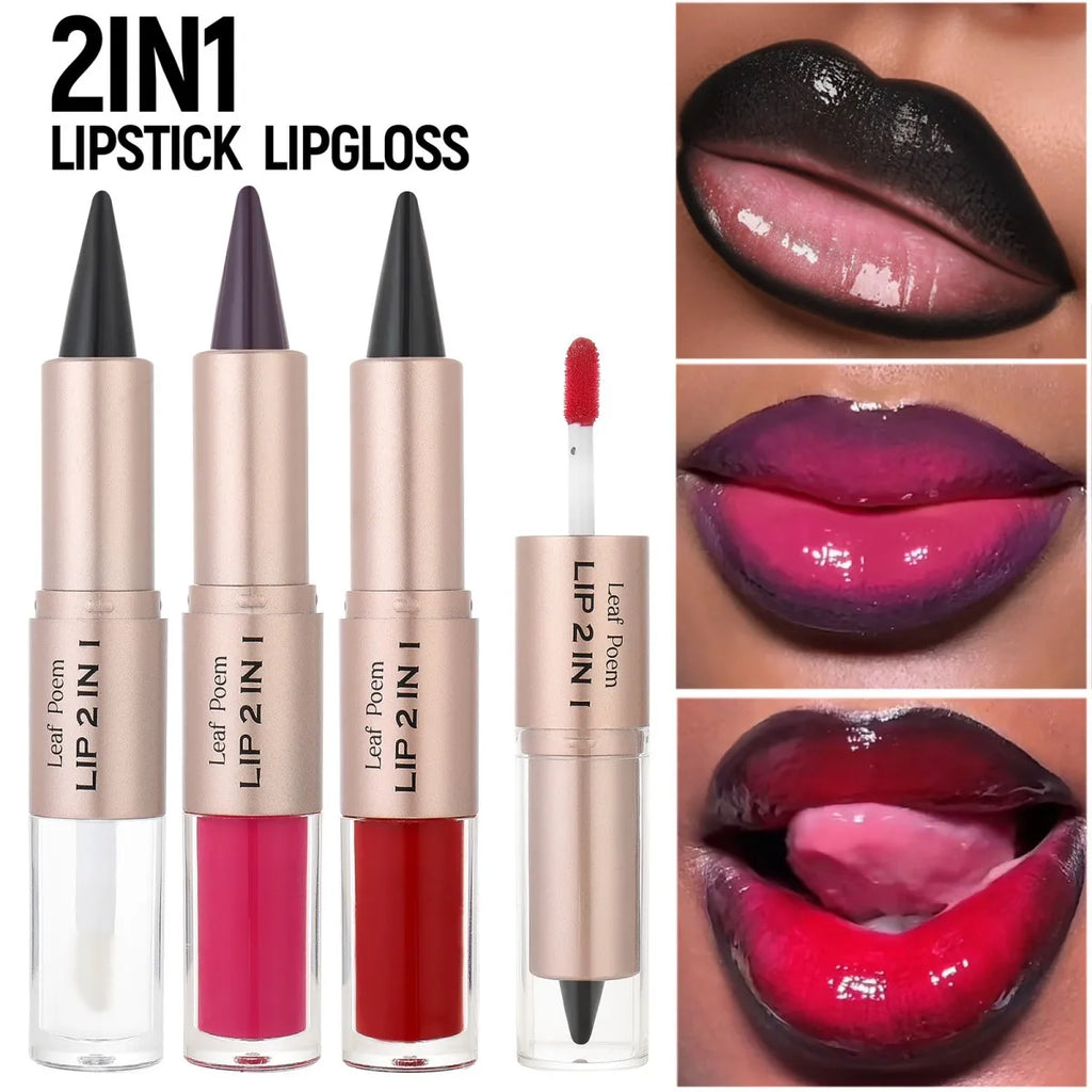 2IN1 Tapered Gradient Lipliner Pen Nude Brown Mirror Glass Lip Gloss Matte Lip Liner Waterproof Lip Contour Non Stick Makeup