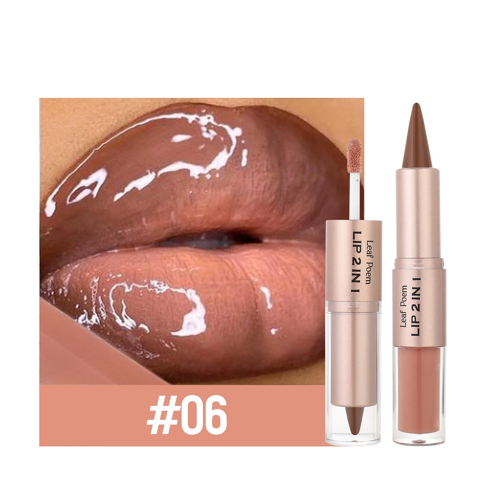 2 IN 1 Nude Brown Pink Mirror Lip Gloss Tapered Gradient Lipliner Contour Pencil Matte Lip Liner Waterproof Sexy Lipstick Makeup