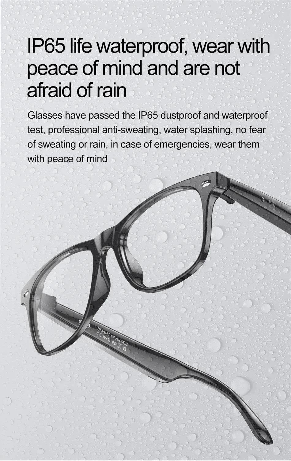 LYNHURD smart glasses for men featuring anti-blue lens, voice assistant, and intelligent translation capabilities.