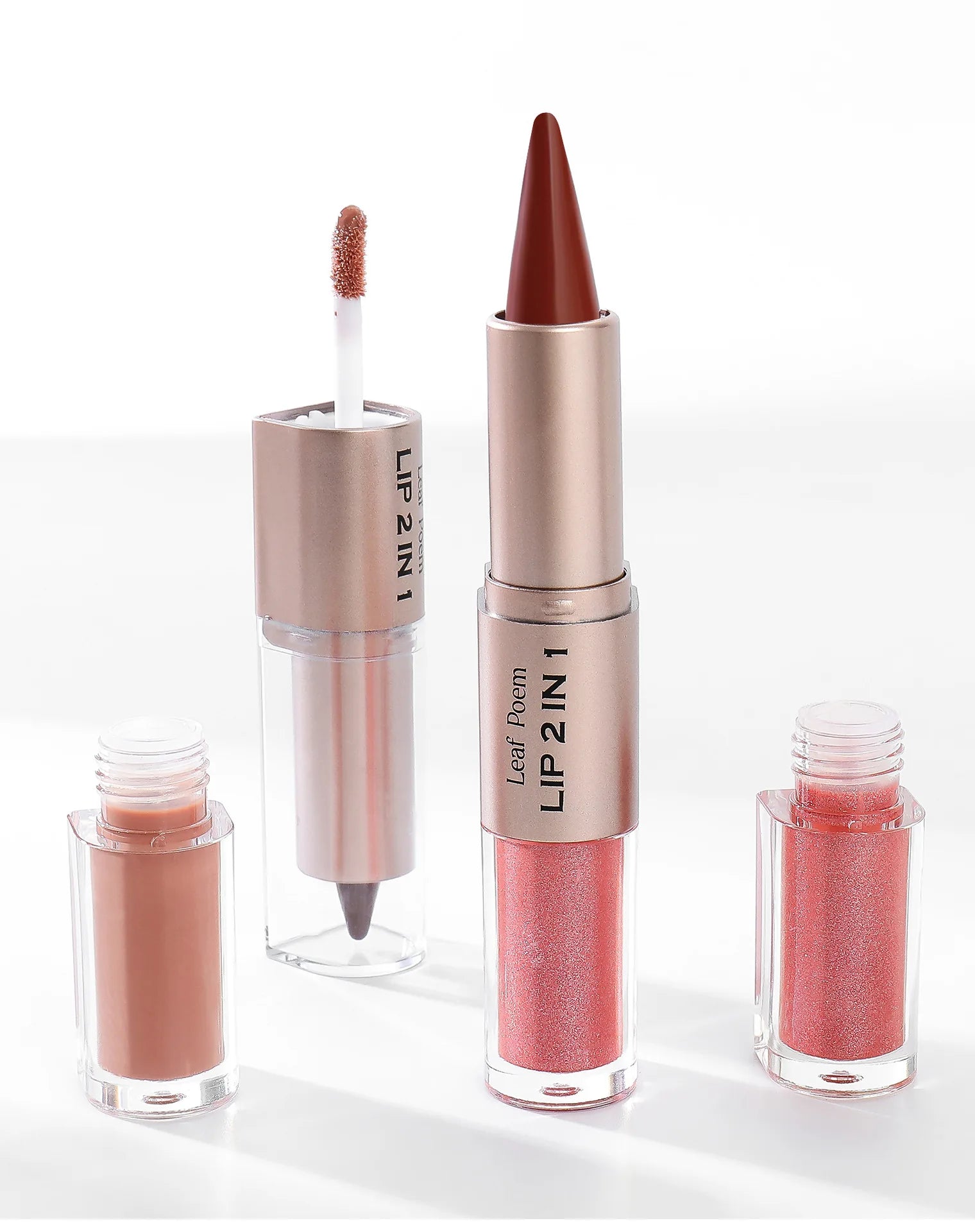 2 IN 1 Nude Brown Pink Mirror Lip Gloss Tapered Gradient Lipliner Contour Pencil Matte Lip Liner Waterproof Sexy Lipstick Makeup