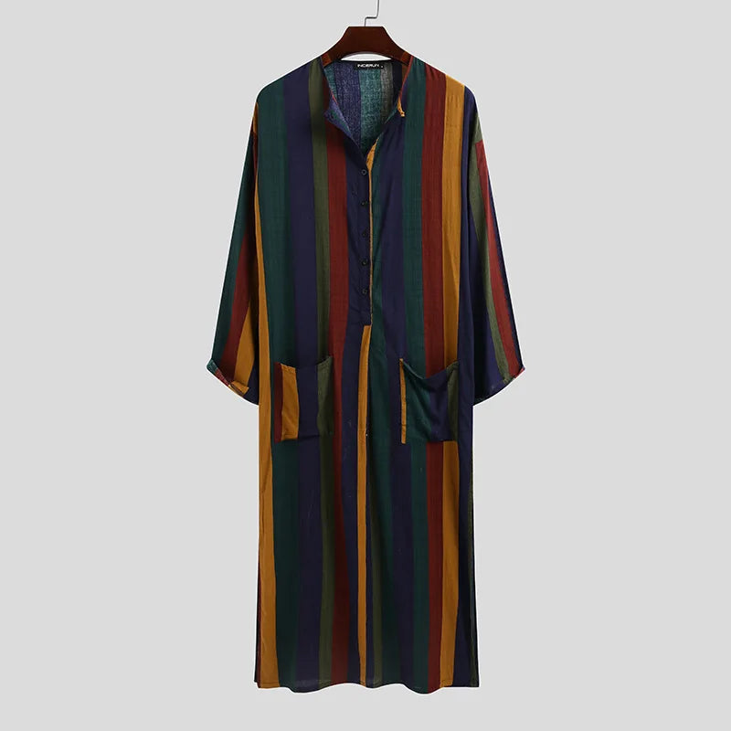 2026 Men's Muslim Clothing Abayas Cotton Linen Nightgowns Bathrobe Robe Kaftan Holiday Beach Robe Man Muslim Kaftan Arabic Dress