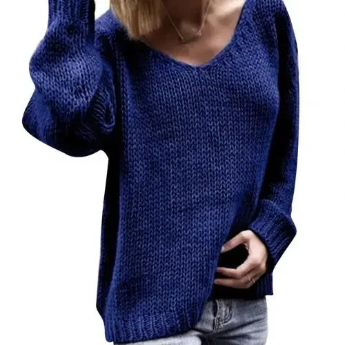 2025 New Casual Women Loose Solid Color Knitted Sweater V Neck Long Sleeve Top Women's Clothing Свитера Женские  Pull Femme