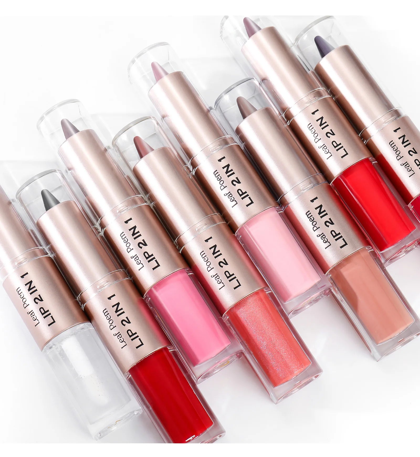 2 IN 1 Nude Brown Pink Mirror Lip Gloss Tapered Gradient Lipliner Contour Pencil Matte Lip Liner Waterproof Sexy Lipstick Makeup