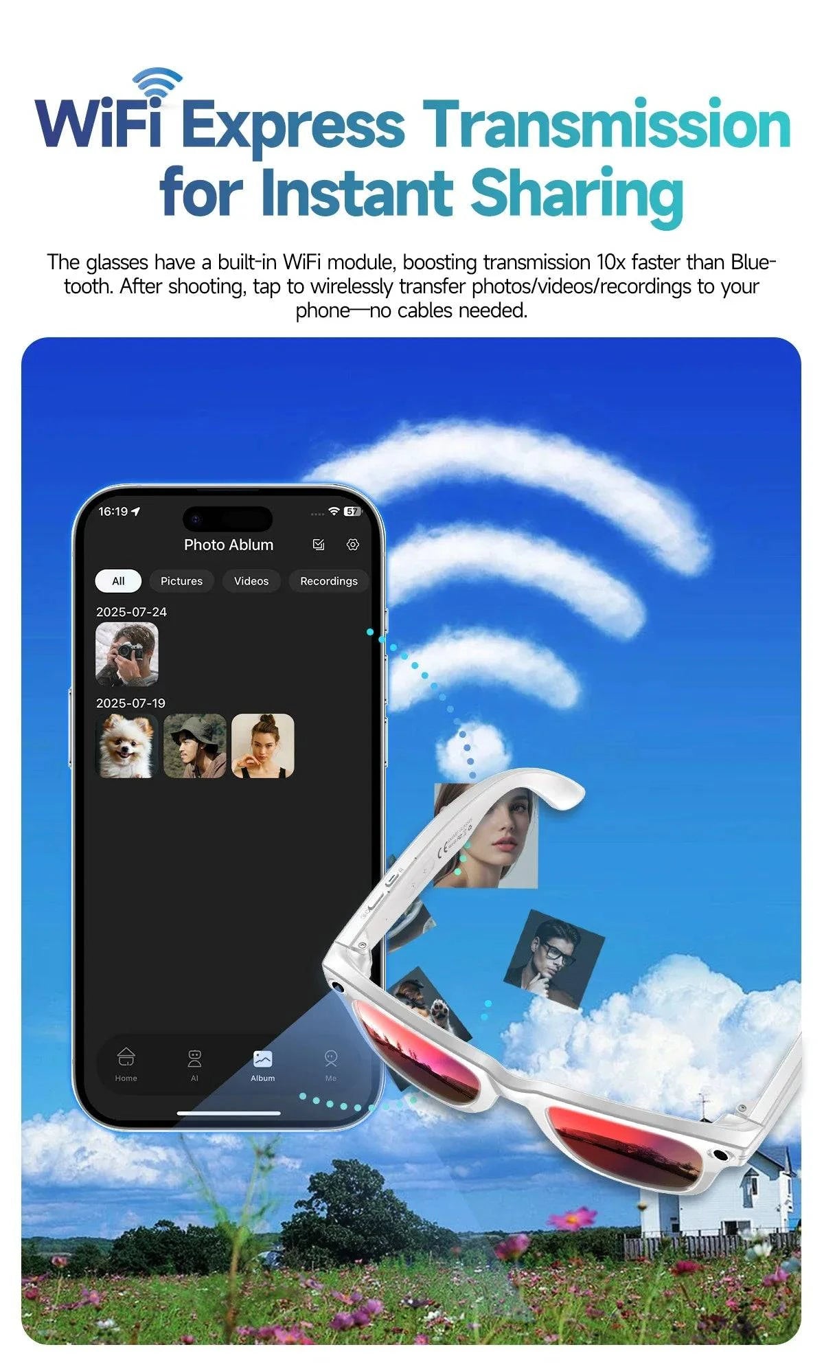 LYNHURD! 2025 smart sunglasses with 8MP camera, Bluetooth, and music playback for men and women, showcasing sleek design.