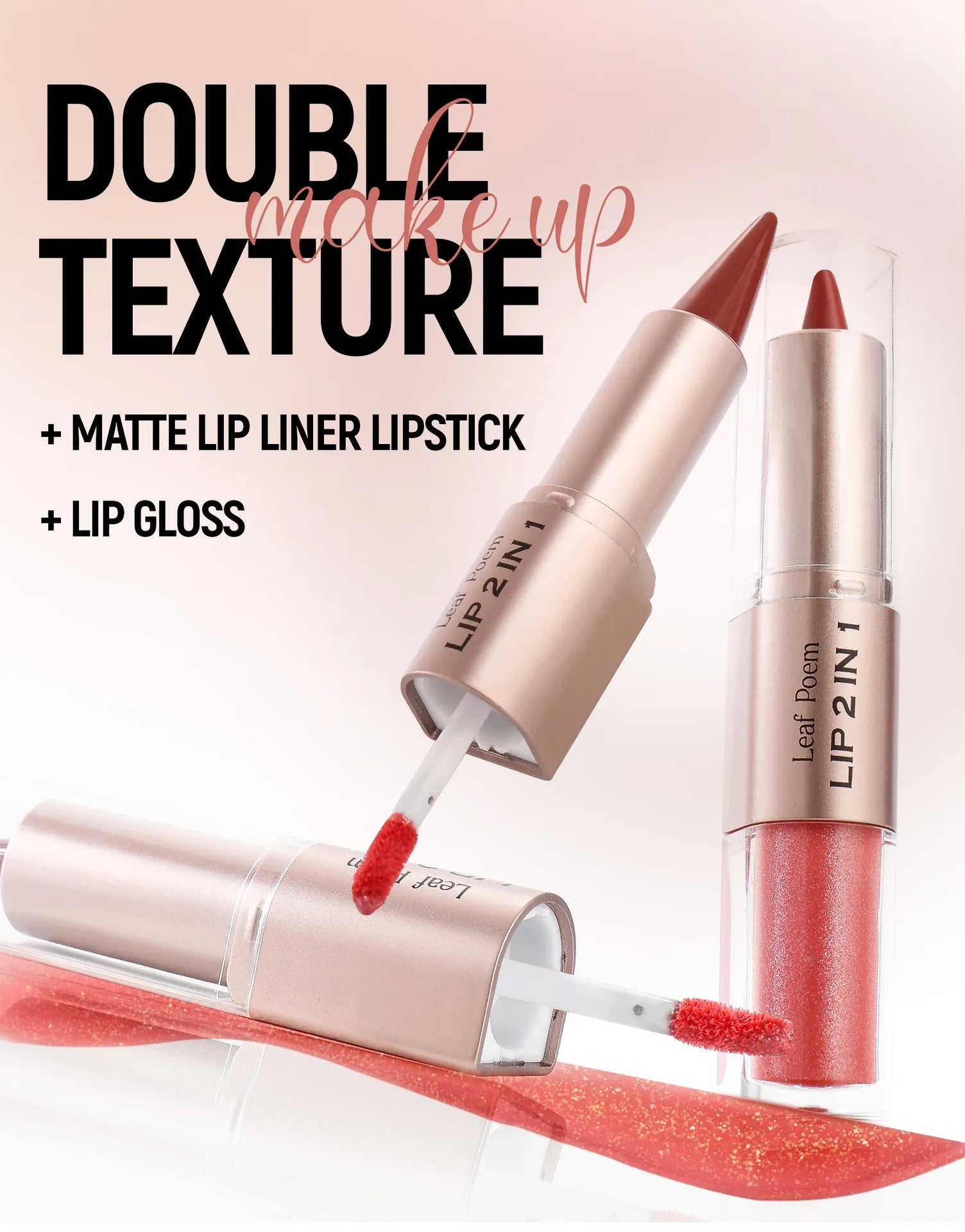 2 IN 1 Nude Brown Pink Mirror Lip Gloss Tapered Gradient Lipliner Contour Pencil Matte Lip Liner Waterproof Sexy Lipstick Makeup