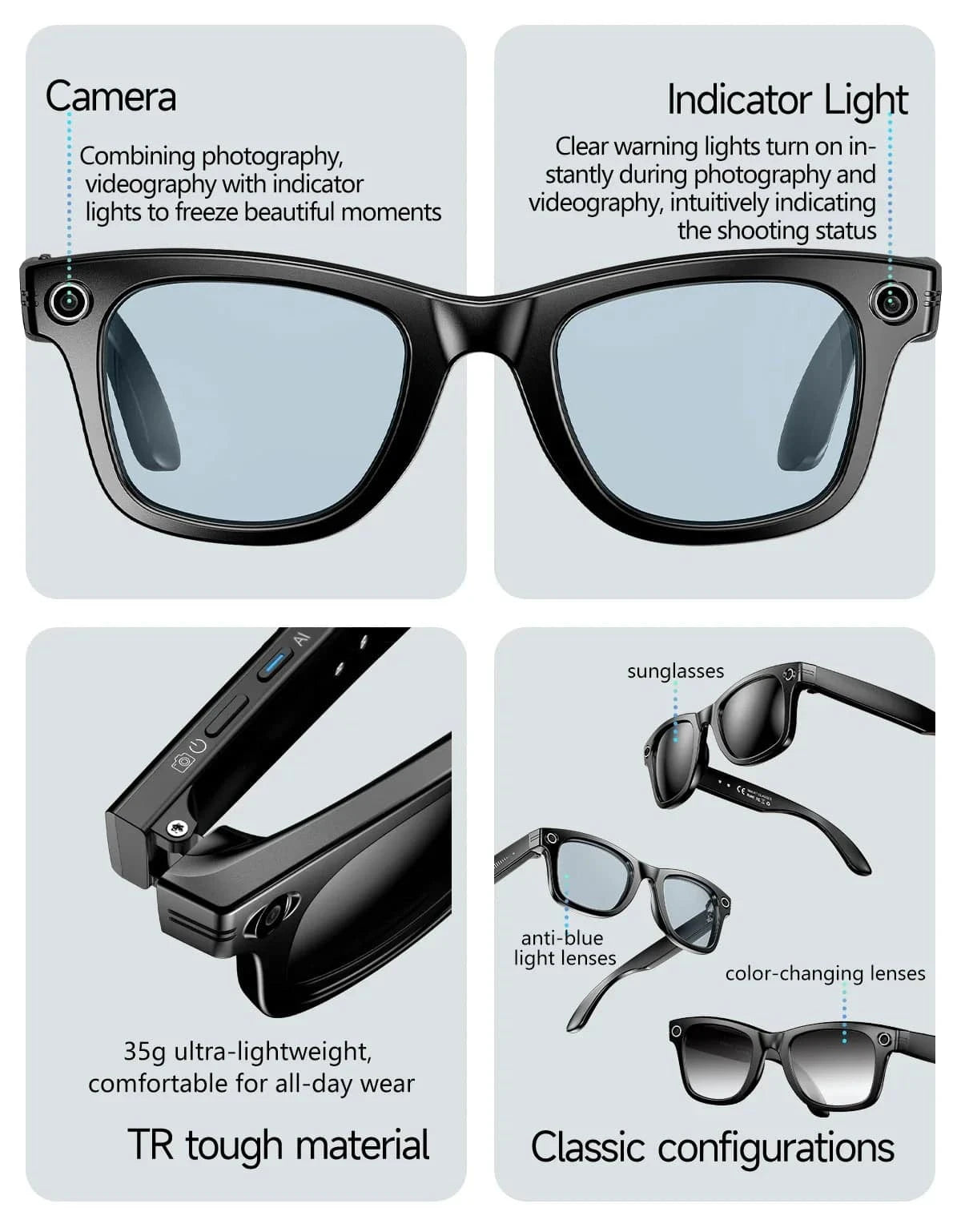 LYNHURD! smart glasses with Bluetooth, AI photo recognition, and video recording capabilities for men and women.