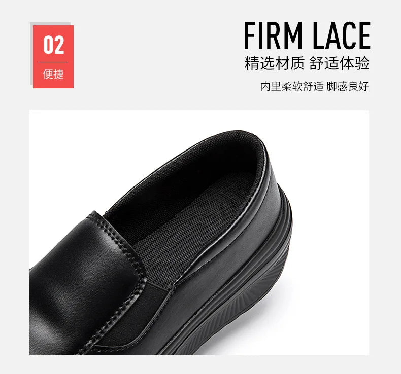 2026 Women's Shoes Spring Genuine Leather Soft Outsole Work Shoes Female Black Swing Woman Plus Size Wedges Single