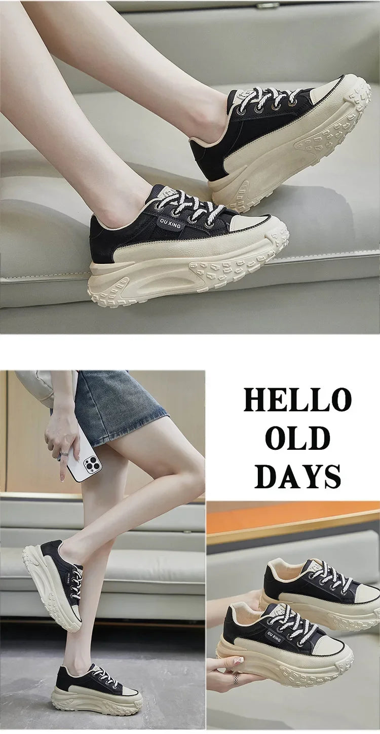 2024 New Model Shoes for Women Wear-resistant and Anti-slip Casual Sports Shoes Thick Sole Adds Height Vulcanized Casual Shoes