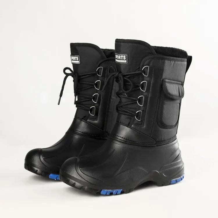 2025 autumn and winter warm men's fashionable snow boots for fishing and skiing, waterproof, simple and casual mid top shoes for