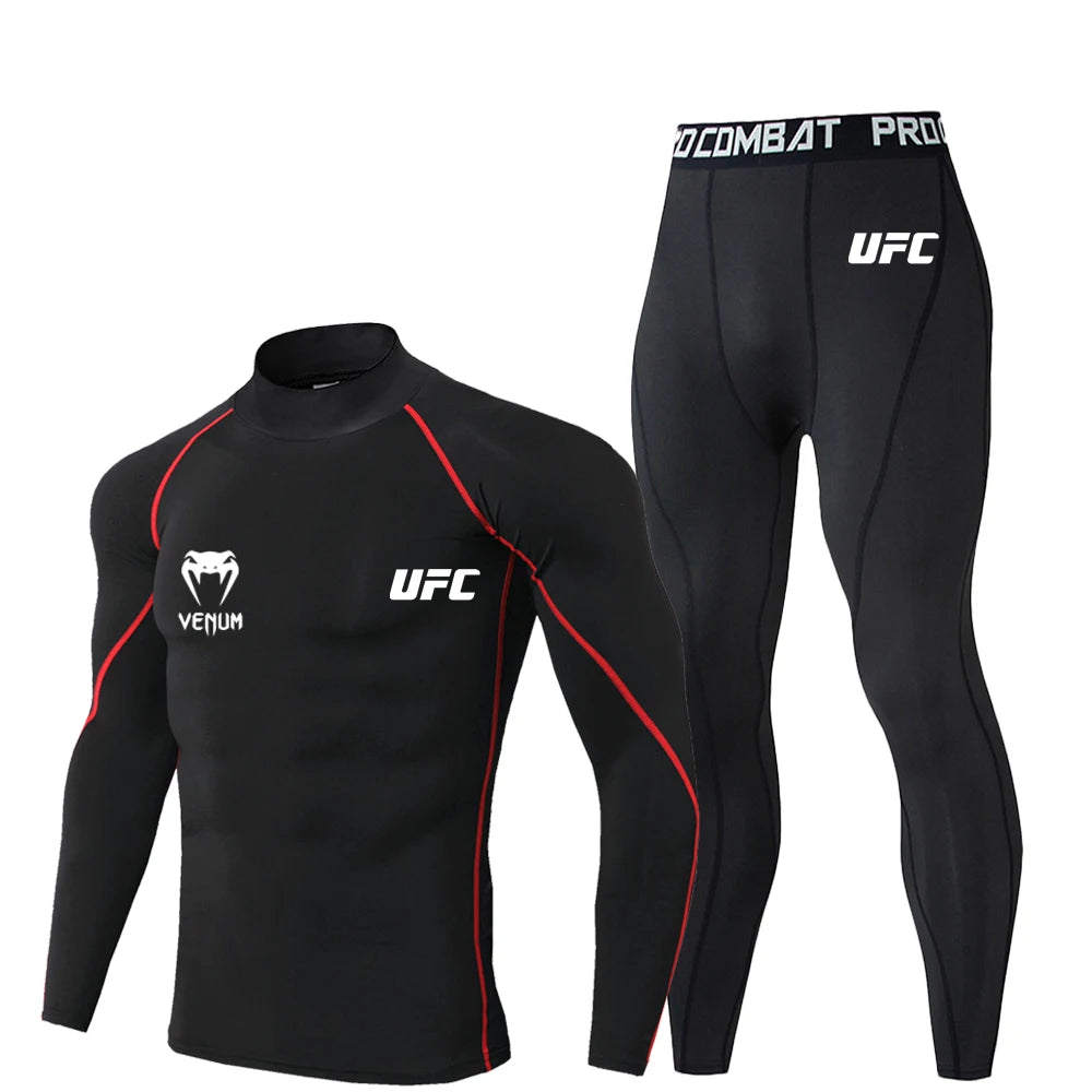 2025UFC Long Sleeved+long Pants Sports Pants Sun Protection Clothing Men's Cutdoor Running Fitness Training T-shirt Pants