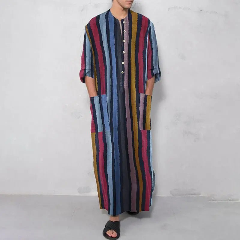 2026 Men's Muslim Clothing Abayas Cotton Linen Nightgowns Bathrobe Robe Kaftan Holiday Beach Robe Man Muslim Kaftan Arabic Dress