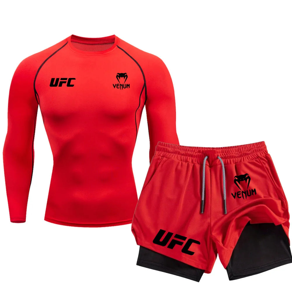 2025 Breathable Pants UFC Long Sleeve Double Layer Sports Pants Outdoor Running Sports Pants Fitness Training Shirt