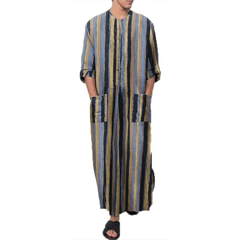 2026 Men's Muslim Clothing Abayas Cotton Linen Nightgowns Bathrobe Robe Kaftan Holiday Beach Robe Man Muslim Kaftan Arabic Dress
