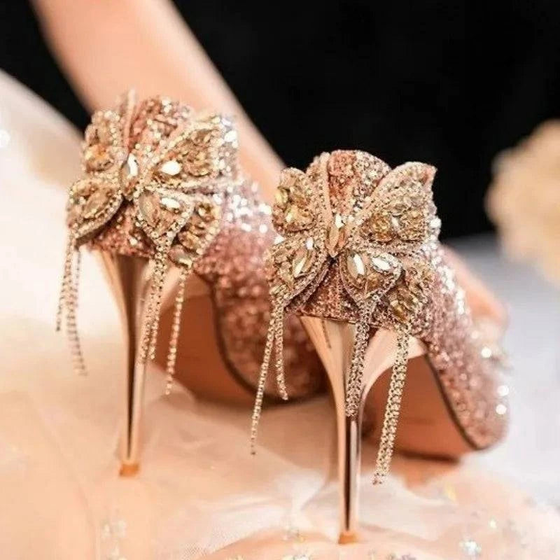 2024 LYNHURD! silver high heels with bow, pointed toe, and shining finish for women’s casual wear.