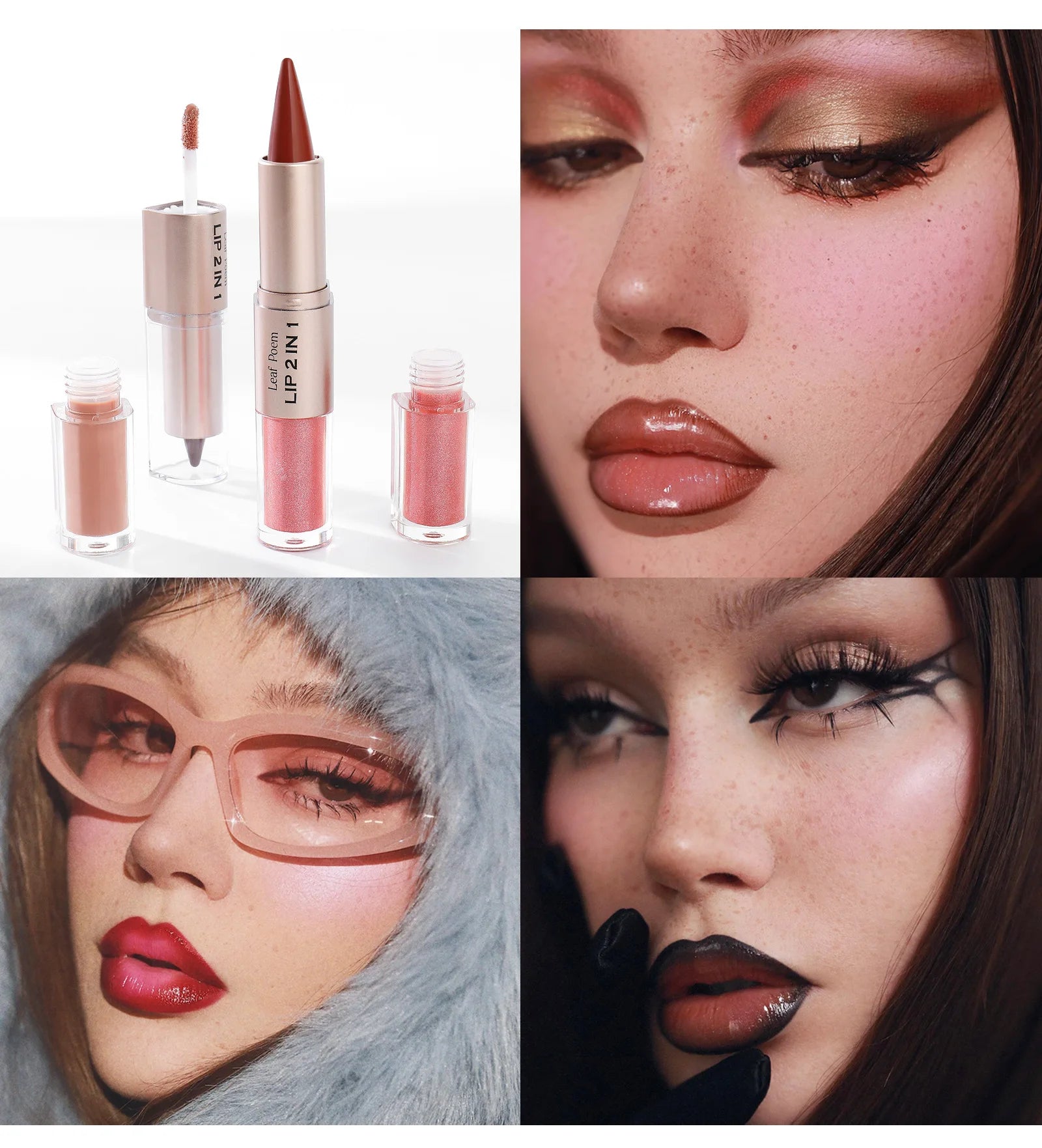 2 IN 1 Nude Brown Pink Mirror Lip Gloss Tapered Gradient Lipliner Contour Pencil Matte Lip Liner Waterproof Sexy Lipstick Makeup