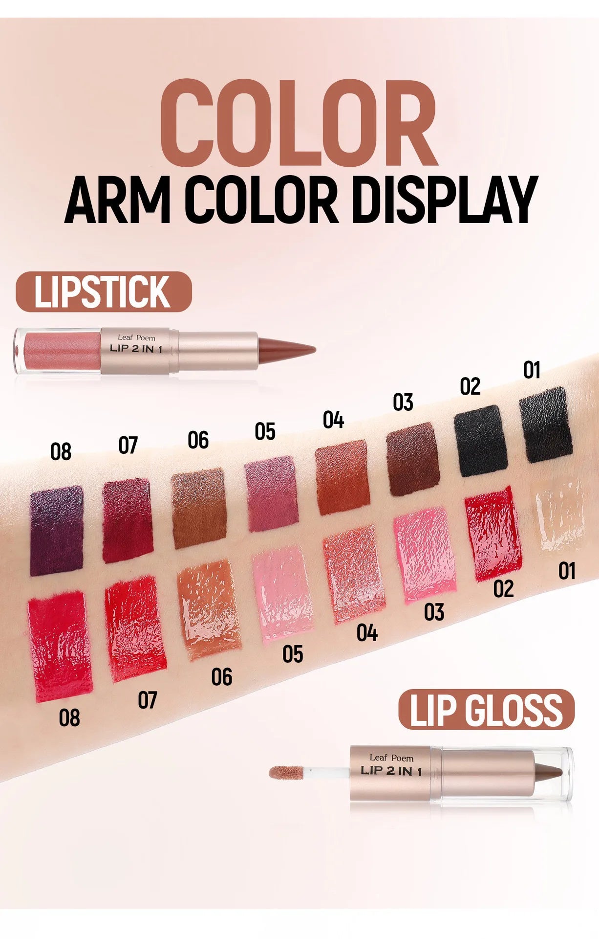 2 IN 1 Nude Brown Pink Mirror Lip Gloss Tapered Gradient Lipliner Contour Pencil Matte Lip Liner Waterproof Sexy Lipstick Makeup