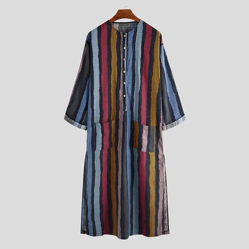 2026 Men's Muslim Clothing Abayas Cotton Linen Nightgowns Bathrobe Robe Kaftan Holiday Beach Robe Man Muslim Kaftan Arabic Dress