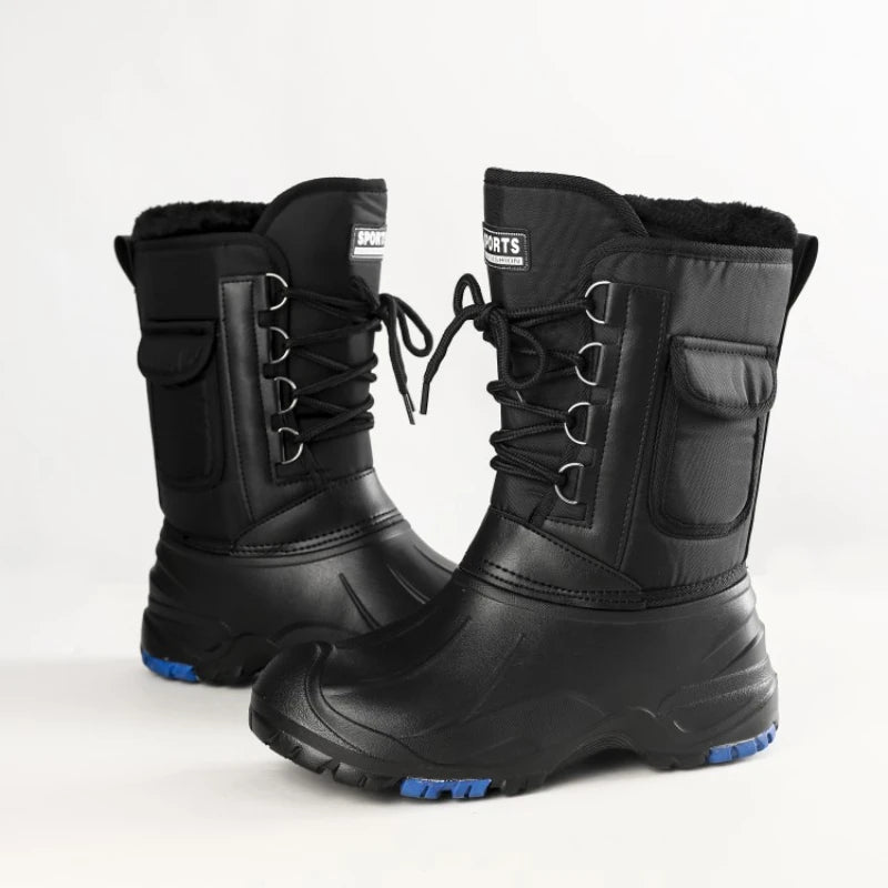 2025 autumn and winter warm men's fashionable snow boots for fishing and skiing, waterproof, simple and casual mid top shoes for