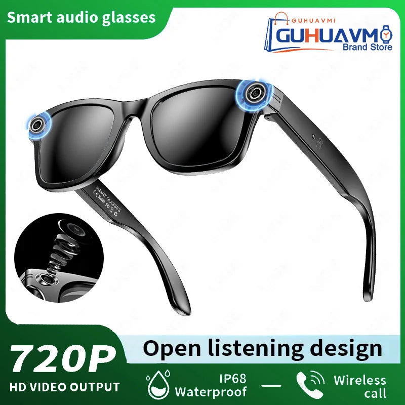 LYNHURD smart glasses with 8MP camera, Bluetooth, touch control, and waterproof design for men and women.