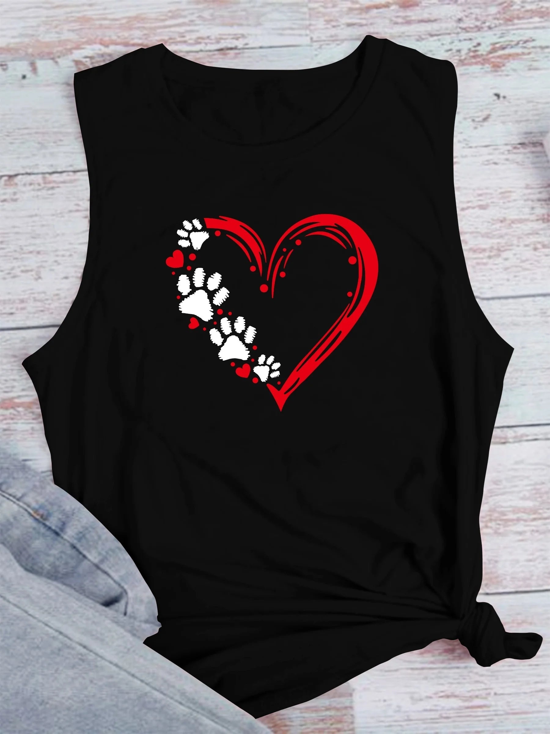 Women's Summer Heart  Print Large Casual Sleeveless Loose Tank Top T-shirt Fashion Streetwear Oversized O-Neck Vest