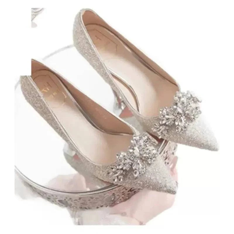 2024 LYNHURD women's pointed toe wedding shoes with crystal details and rubber heels for elegant adult party wear.