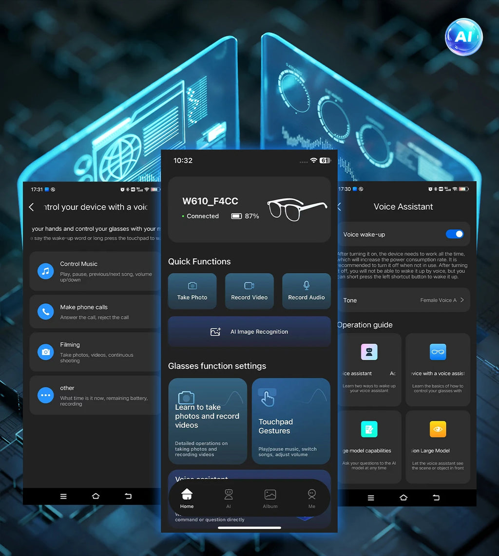 LYNHURD 2025 Smart Glasses with 32GB memory, mini camera, Bluetooth, anti-blue light for men and women.