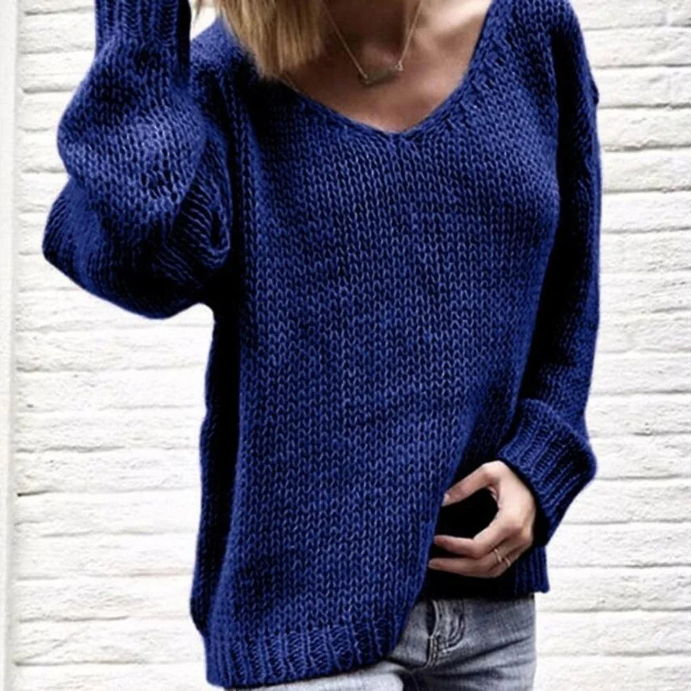 2025 New Casual Women Loose Solid Color Knitted Sweater V Neck Long Sleeve Top Women's Clothing Свитера Женские  Pull Femme