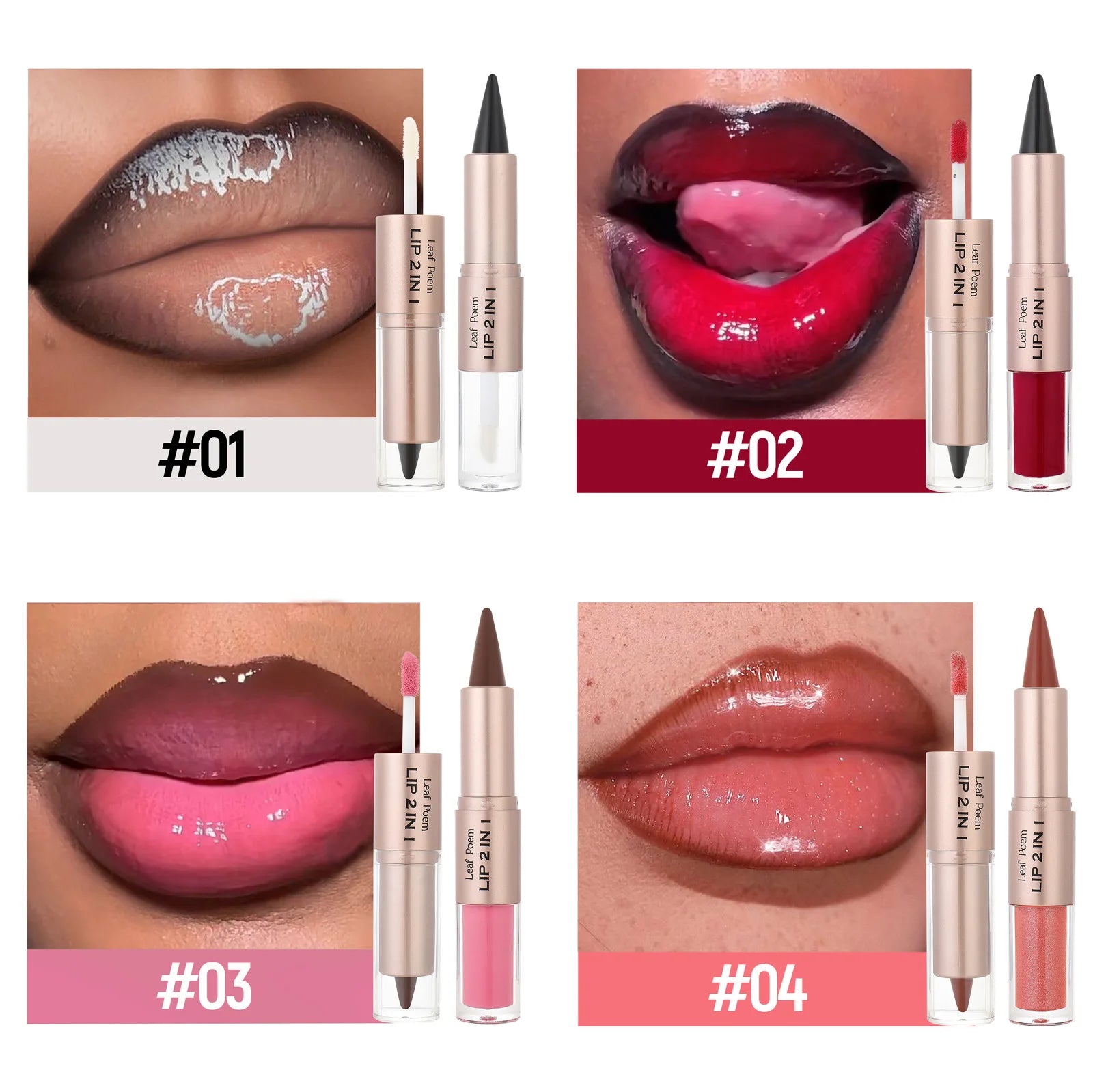 2 IN 1 Nude Brown Pink Mirror Lip Gloss Tapered Gradient Lipliner Contour Pencil Matte Lip Liner Waterproof Sexy Lipstick Makeup