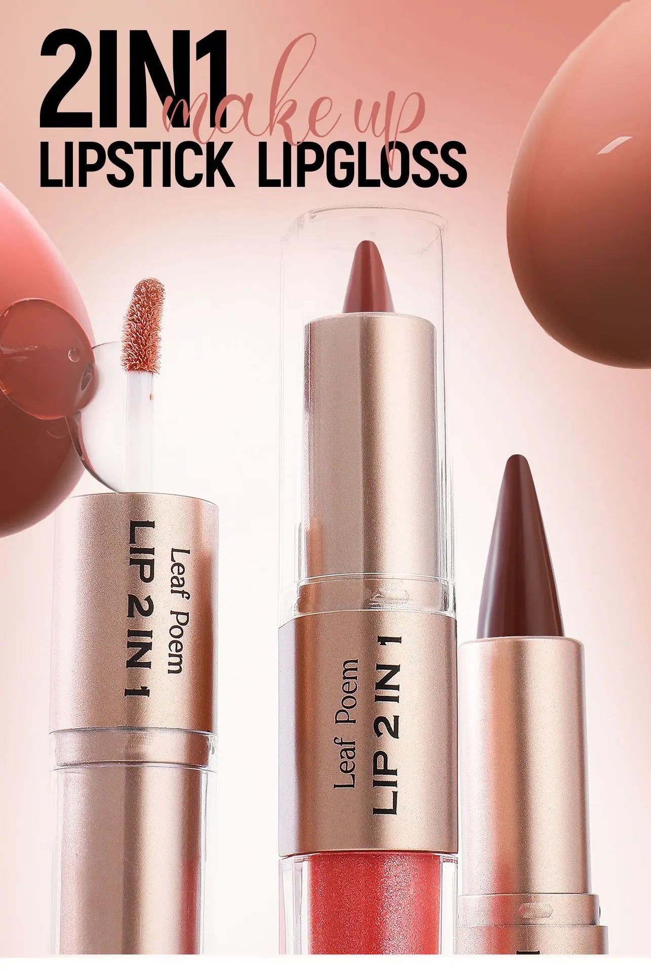 2 IN 1 Nude Brown Pink Mirror Lip Gloss Tapered Gradient Lipliner Contour Pencil Matte Lip Liner Waterproof Sexy Lipstick Makeup