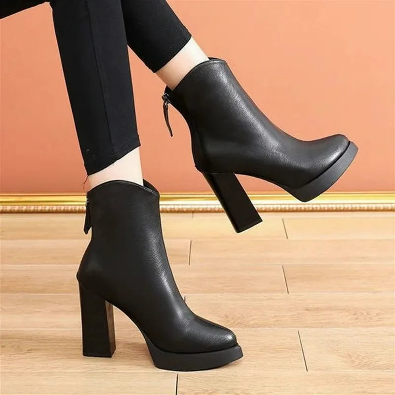 2025 New Women's Shoes Fashion Platform Boots Ladies High Quality Luxury Women Leather Boots Super High Heels Zapatos De Mujer