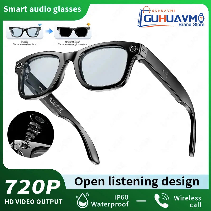LYNHURD Smart Glasses for men and women with 8MP camera, touch control, and IP65 waterproof design.