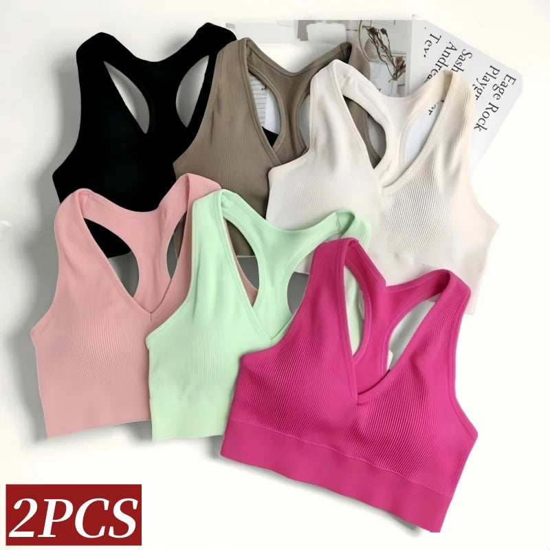 2Pcs/Set Seamless Bras For Women Sports Padded Seamless Underwear Y-Shaped Back Wireless Bra Breathable Lingerie