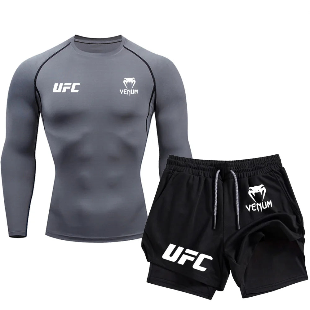 2025 Breathable Pants UFC Long Sleeve Double Layer Sports Pants Outdoor Running Sports Pants Fitness Training Shirt