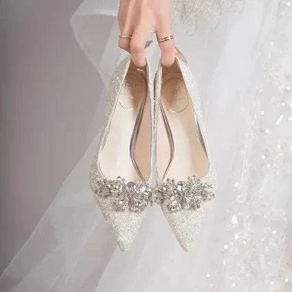 2024 LYNHURD! women's pointed toe wedding shoes with crystal accents and rubber heel, ideal for party wear.