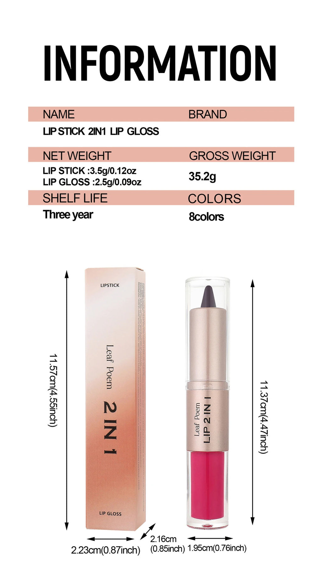 2 IN 1 Nude Brown Pink Mirror Lip Gloss Tapered Gradient Lipliner Contour Pencil Matte Lip Liner Waterproof Sexy Lipstick Makeup